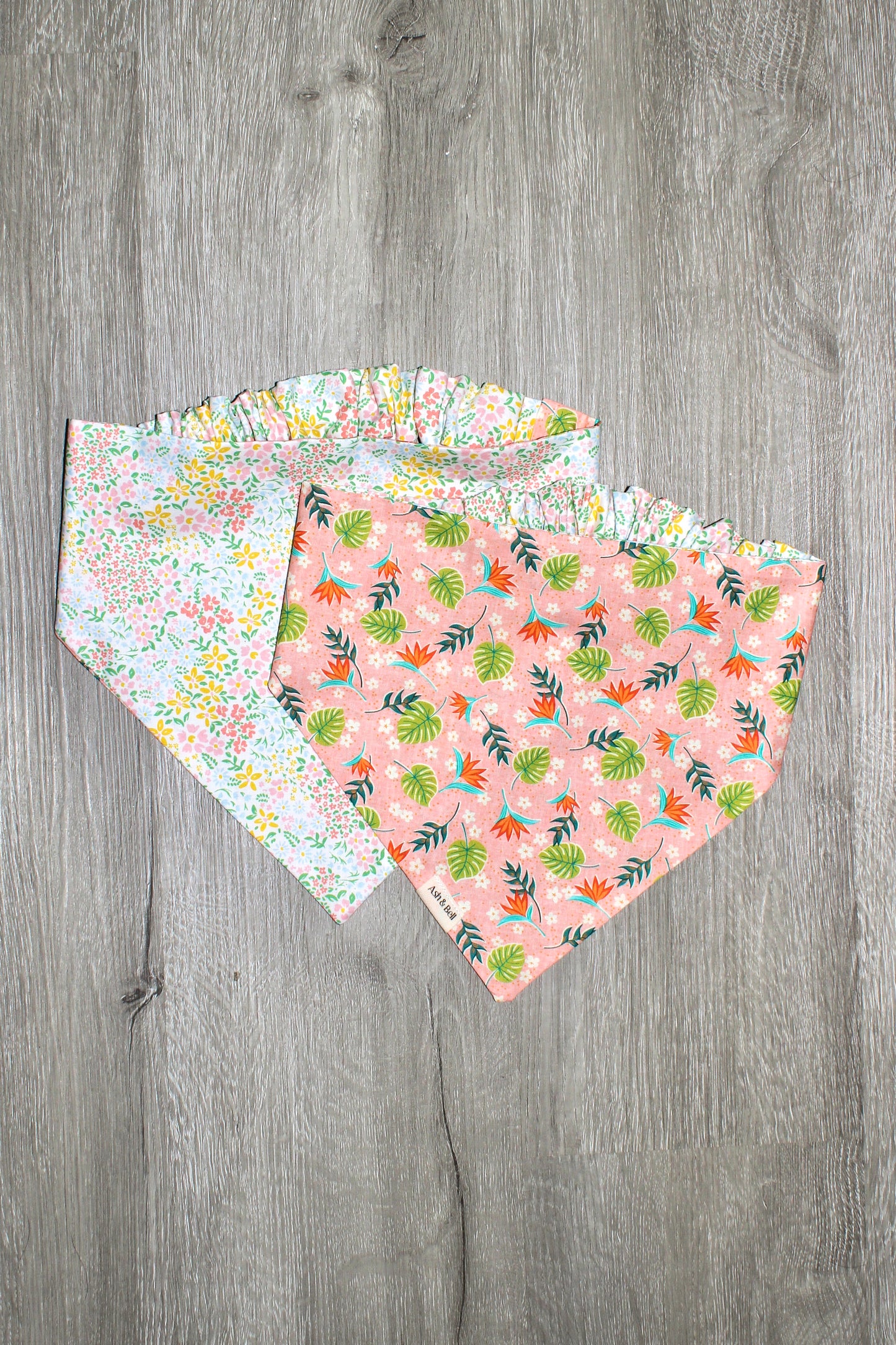Tropical Pink Flowers Reversible Scrunchie Pet Bandana