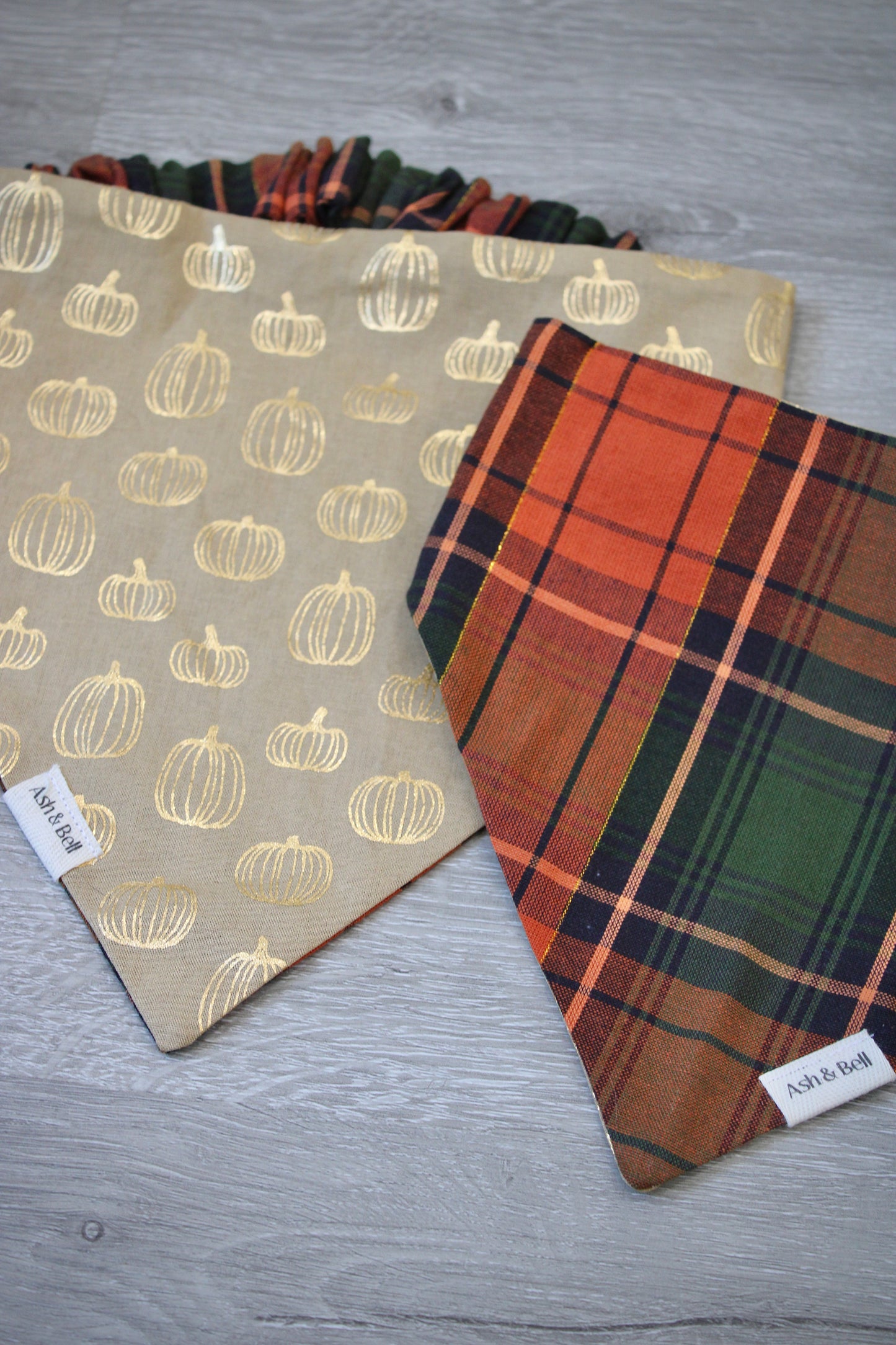 Golden Pumpkins and Plaid Reversible Scrunchie Pet Bandana