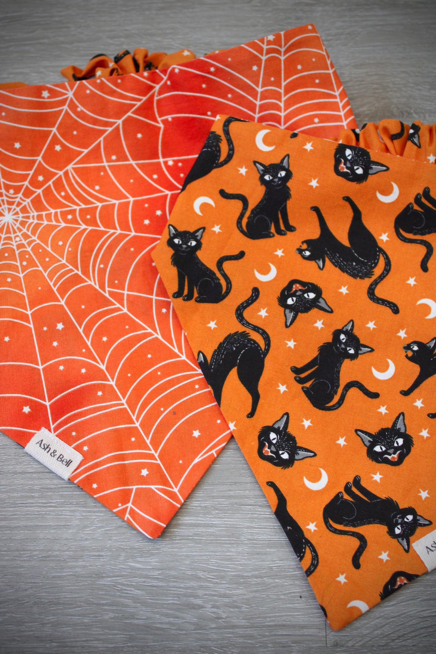 Glow in the Dark Kitties and Spiderwebs Reversible Scrunchie Pet Bandana