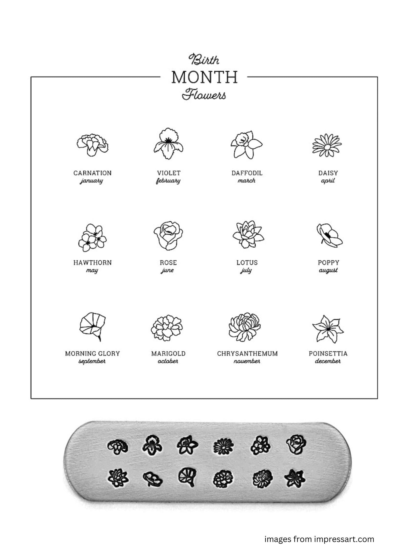 Birth Month Flower Field Hand-stamped Brass or Silver Pet ID Tag Keychain