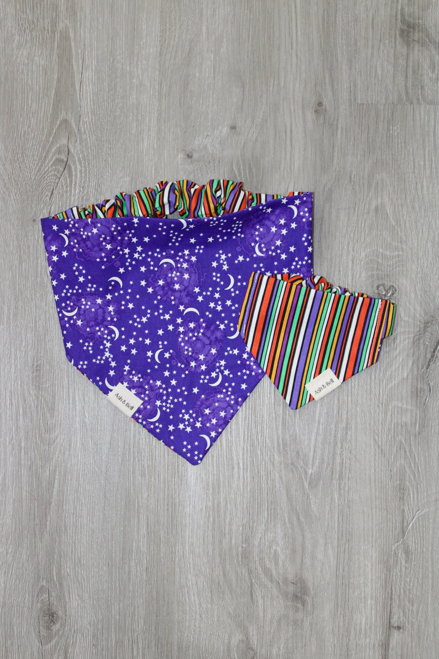 Halloween Stripes and Purple Moons Scrunchie Pet Bandana