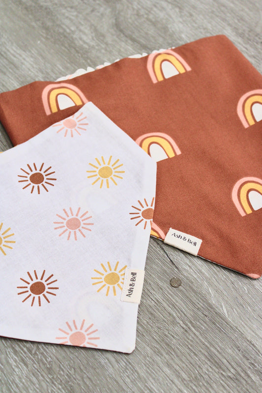 Boho Sunrise and Rainbow Scrunchie Pet Bandana