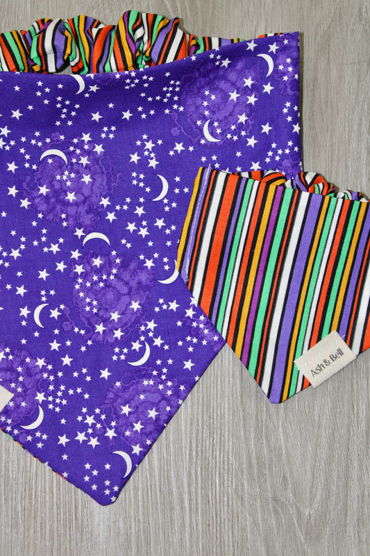 Halloween Stripes and Purple Moons Scrunchie Pet Bandana