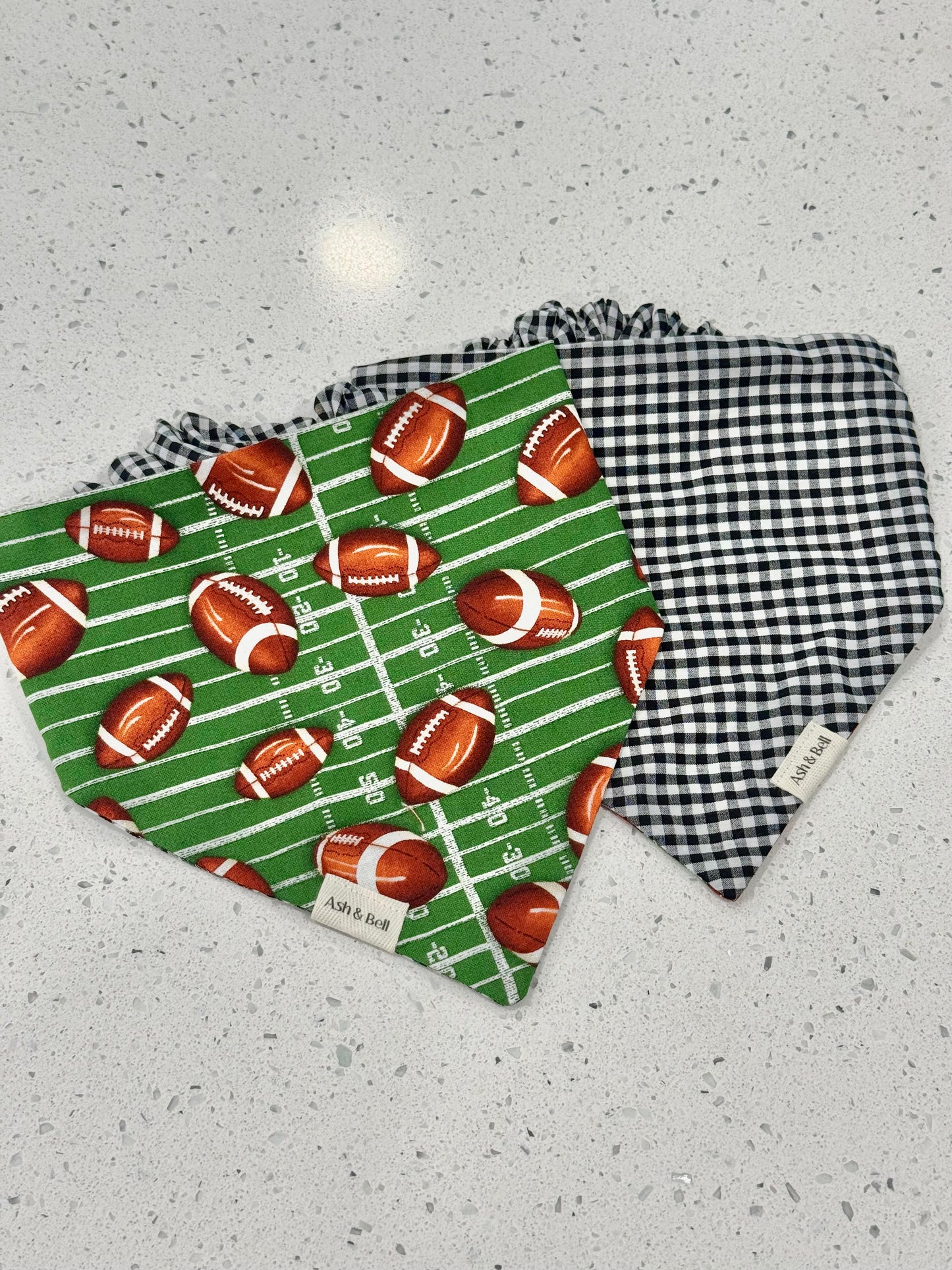 Footballs and Gingham Reversible Scrunchie Pet Bandana