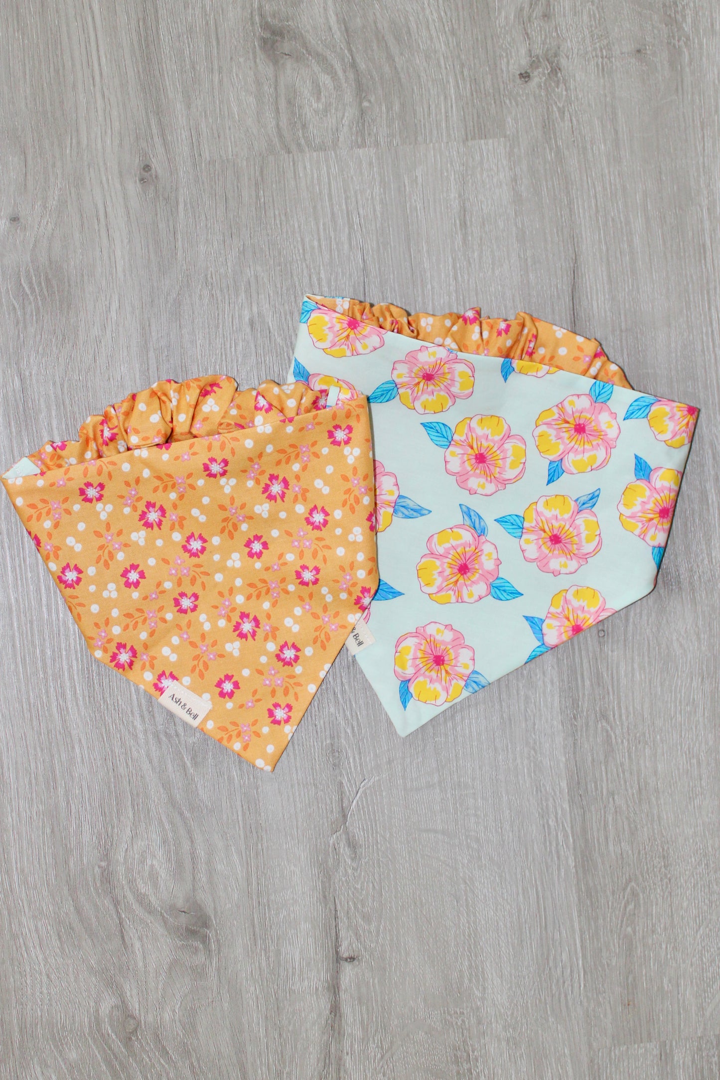 Orange Summer Floral Reversible Scrunchie Pet Bandana