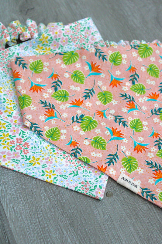 Tropical Pink Flowers Reversible Scrunchie Pet Bandana