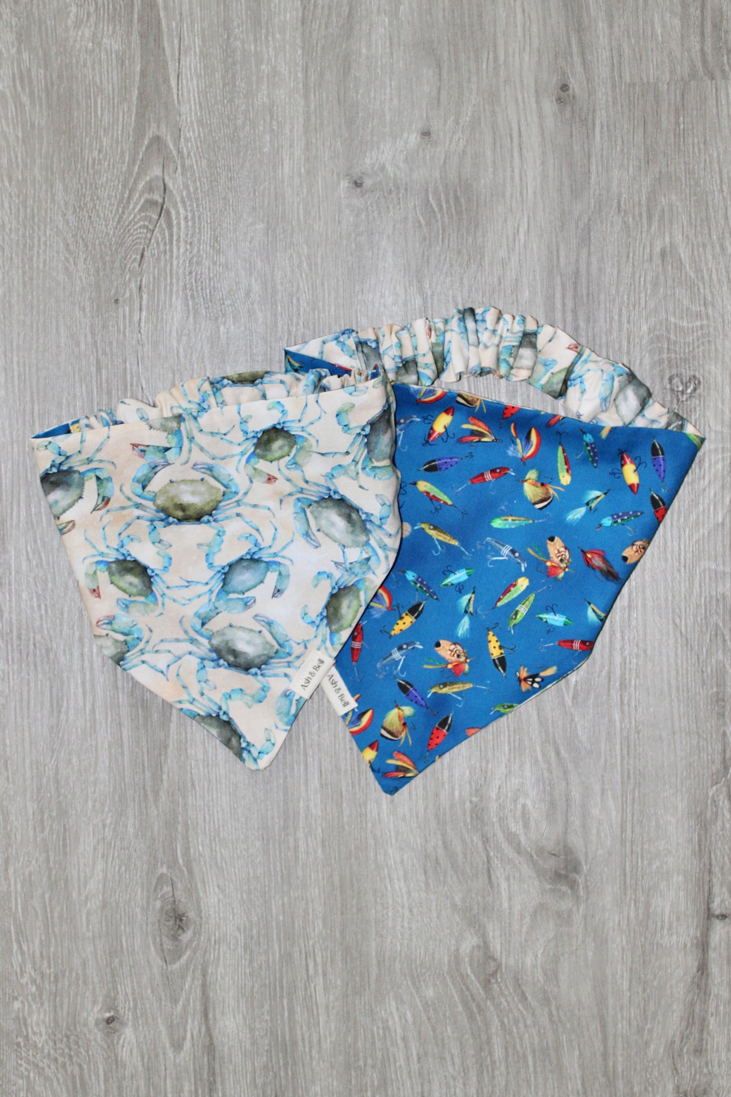 Blue Crabs and Fishing Lures Reversible Scrunchie Pet Bandana