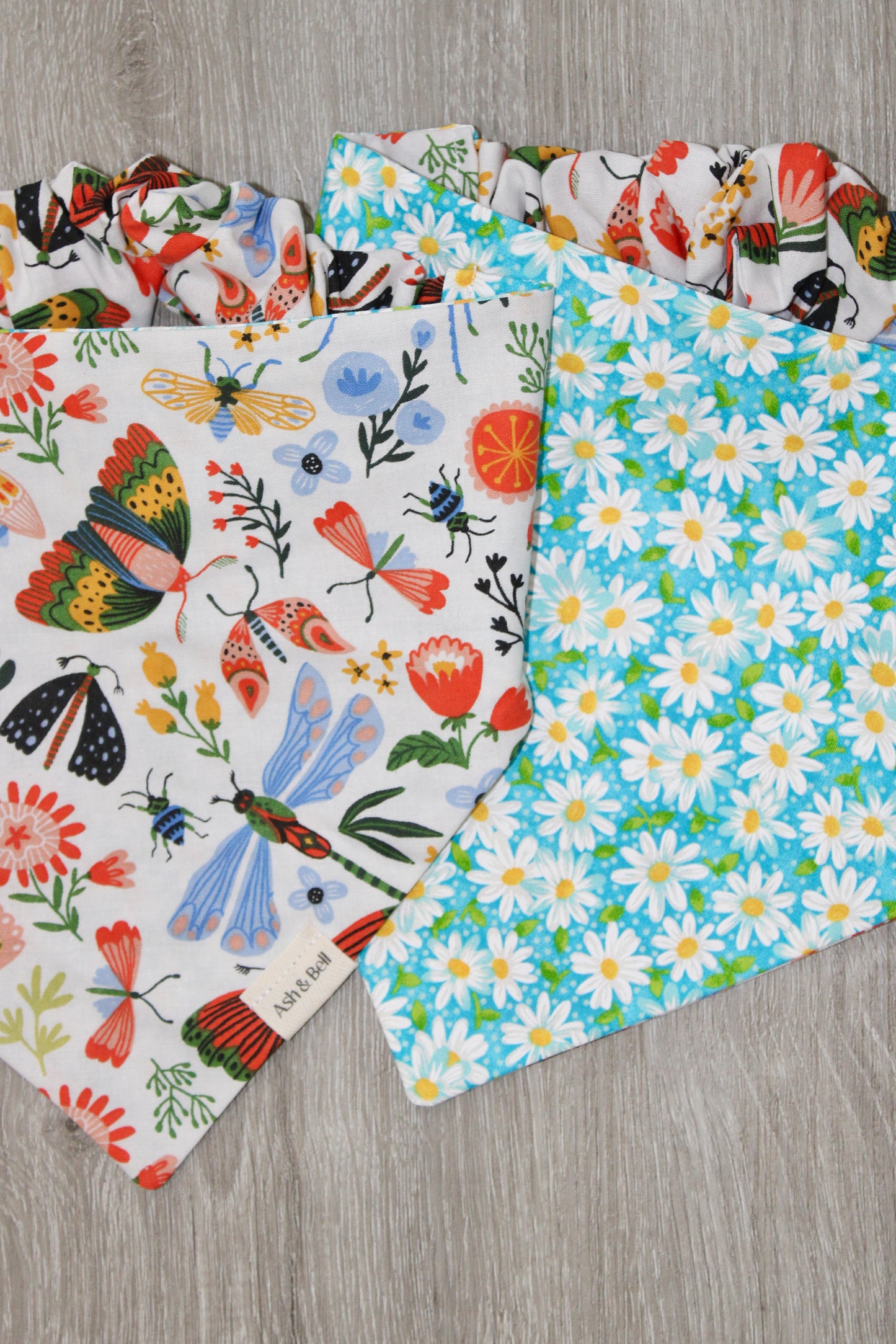 Blue Daisies and Bugs Reversible Scrunchie Pet Bandana