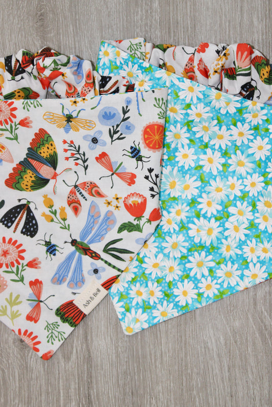 Blue Daisies and Bugs Reversible Scrunchie Pet Bandana