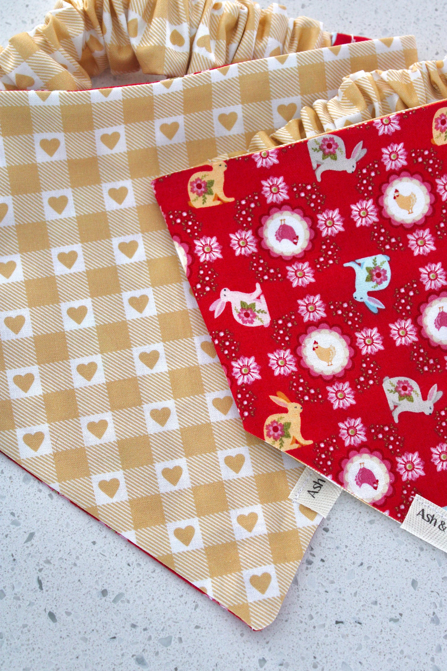 Gingham Hearts and Bunnies Reversible Scrunchie Pet Bandana