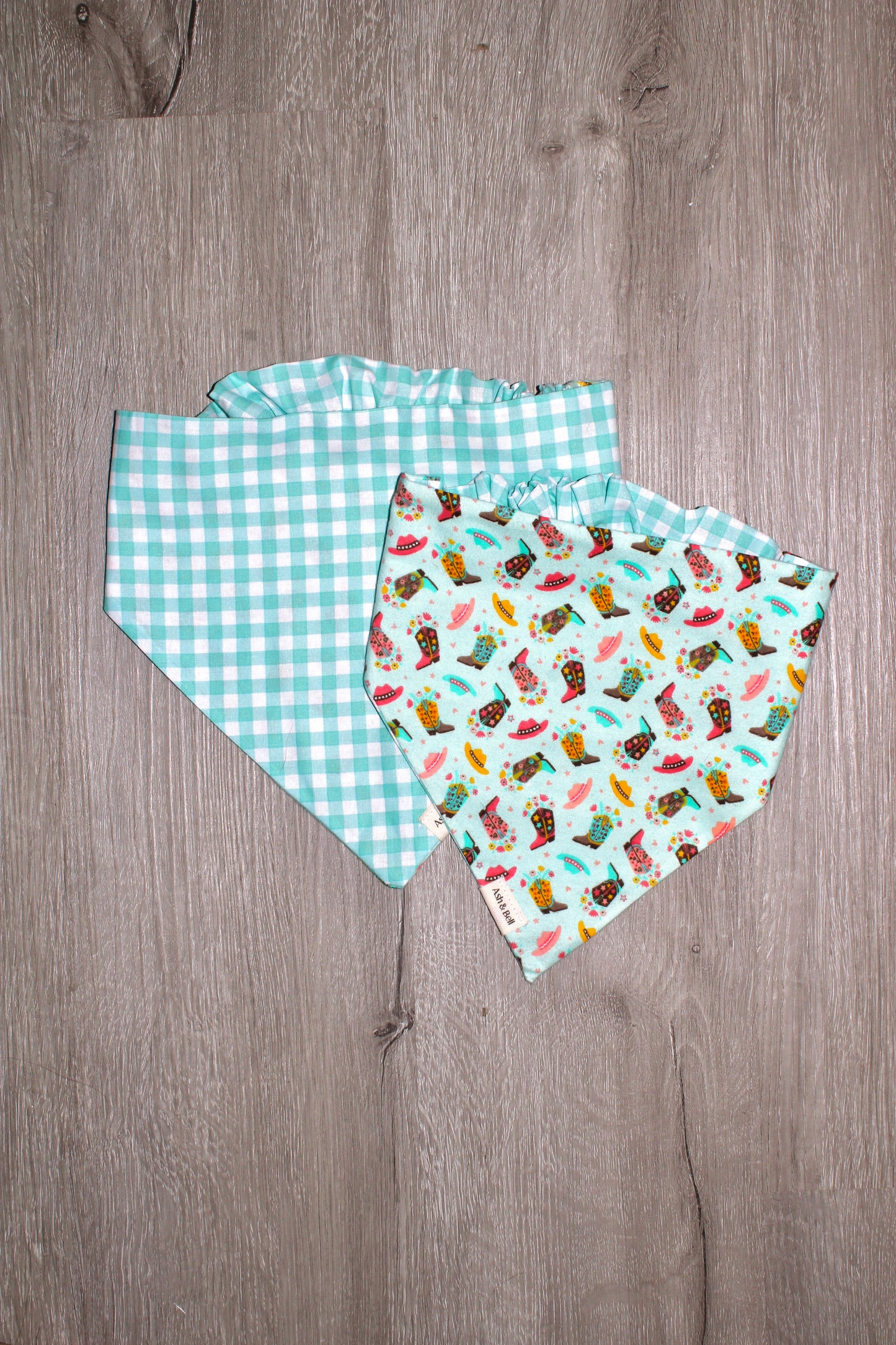 Teal Cowgirl Boots Reversible Scrunchie Pet Bandana