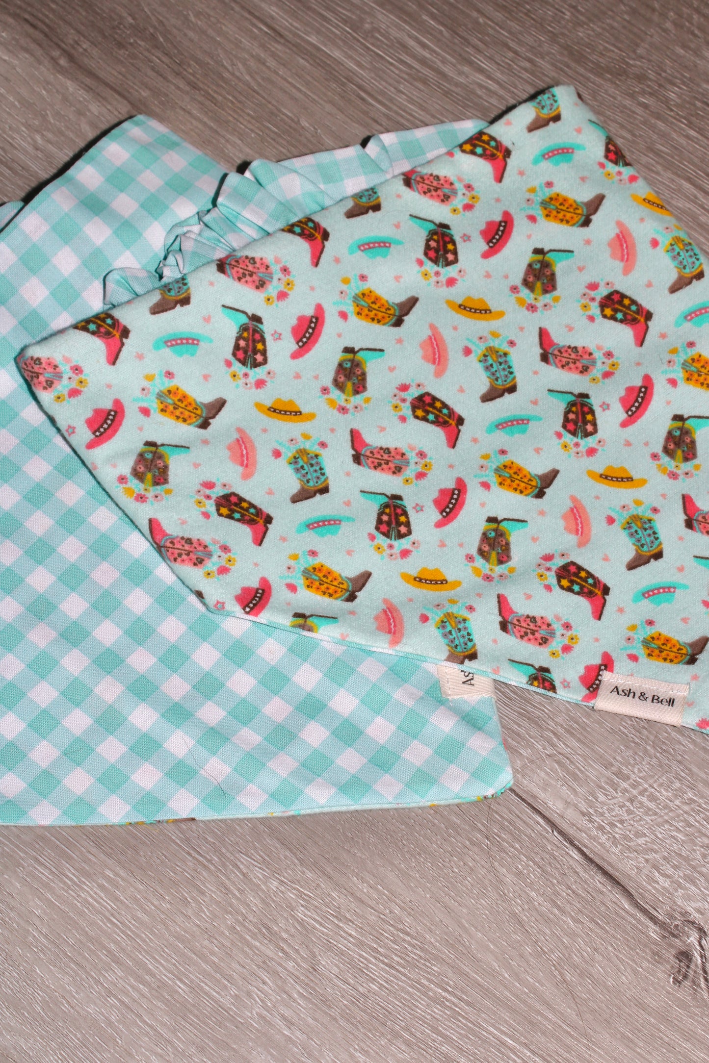 Teal Cowgirl Boots Reversible Scrunchie Pet Bandana