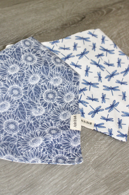 Navy Dragonflies and Sunflowers Scrunchie Pet Bandana