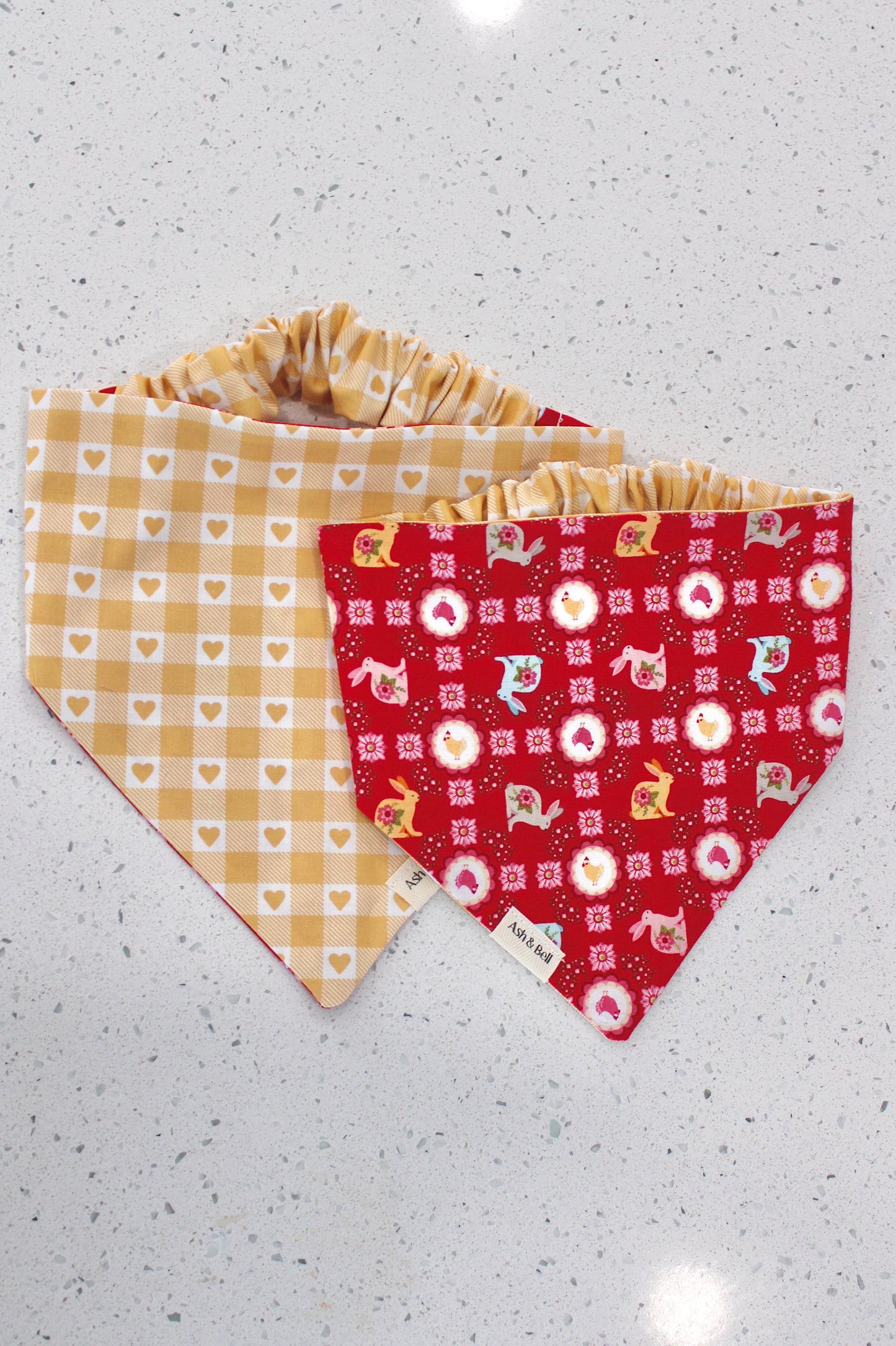 Gingham Hearts and Bunnies Reversible Scrunchie Pet Bandana