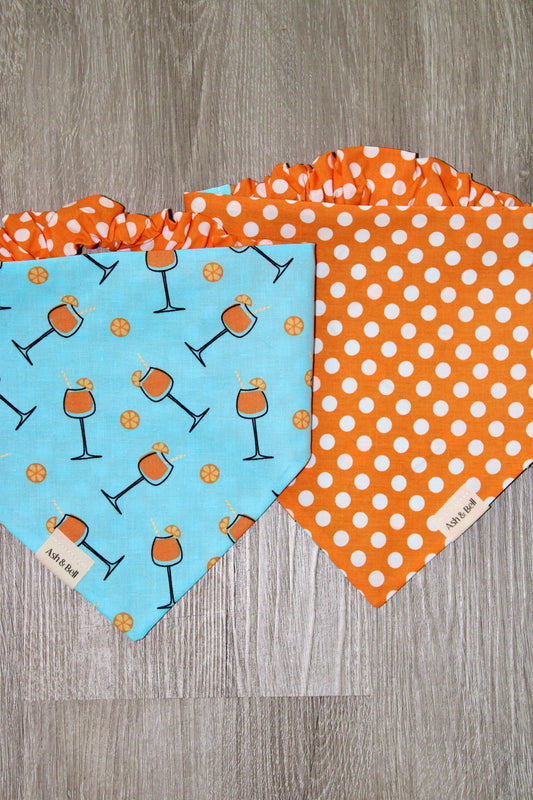 Aperol Sprits and Orange Polka Dots Reversible Scrunchie Pet Bandana