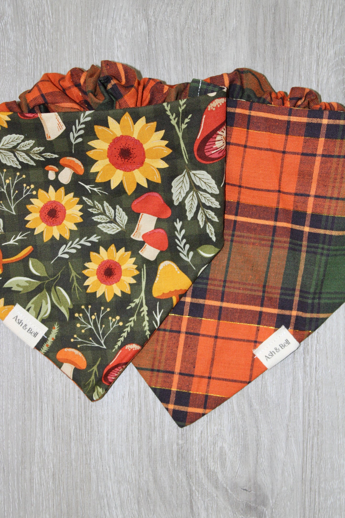 Fall Plaid and Mushrooms Scrunchie Pet Bandana