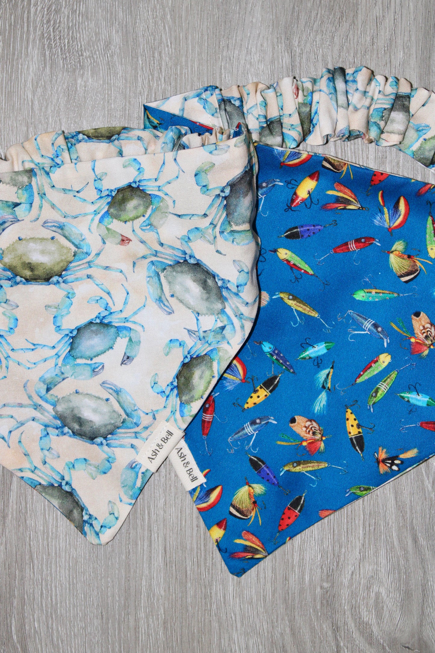 Blue Crabs and Fishing Lures Reversible Scrunchie Pet Bandana