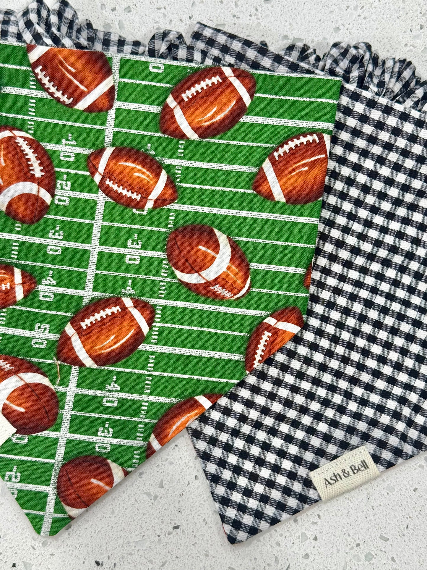 Footballs and Gingham Reversible Scrunchie Pet Bandana
