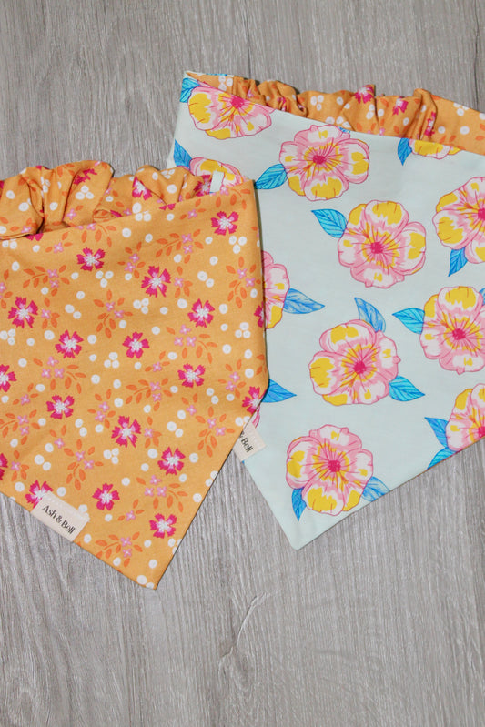 Orange Summer Floral Reversible Scrunchie Pet Bandana