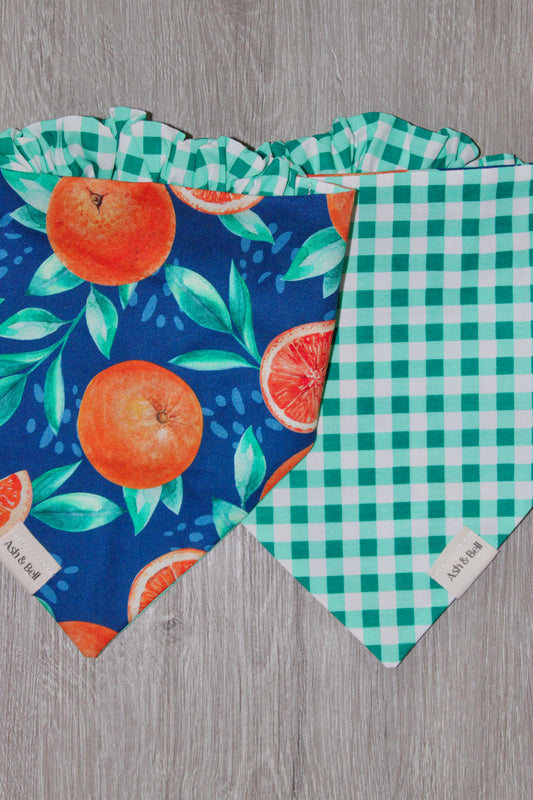 Navy Citrus and Green Gingham Scrunchie Pet Bandana