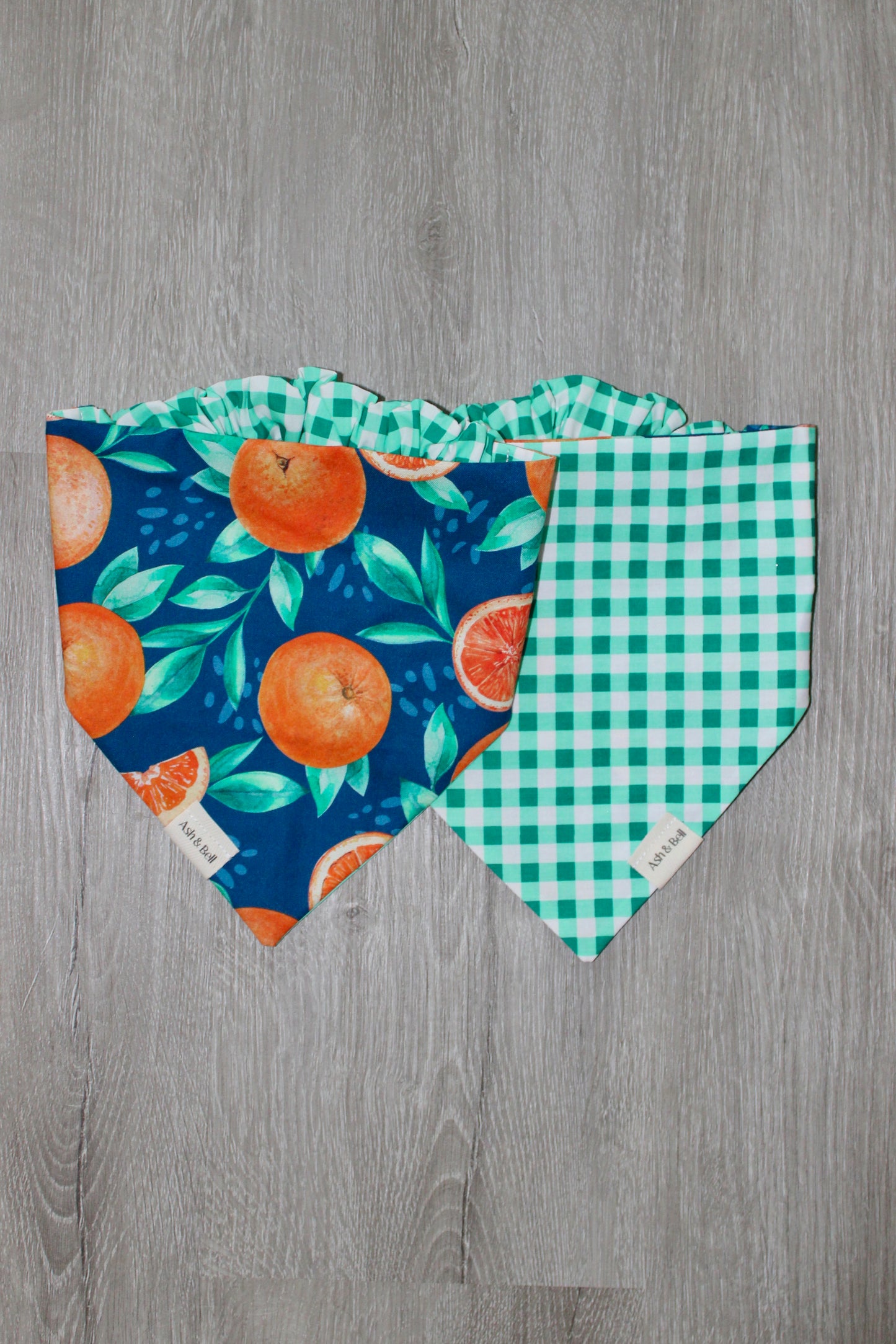 Navy Citrus and Green Gingham Scrunchie Pet Bandana