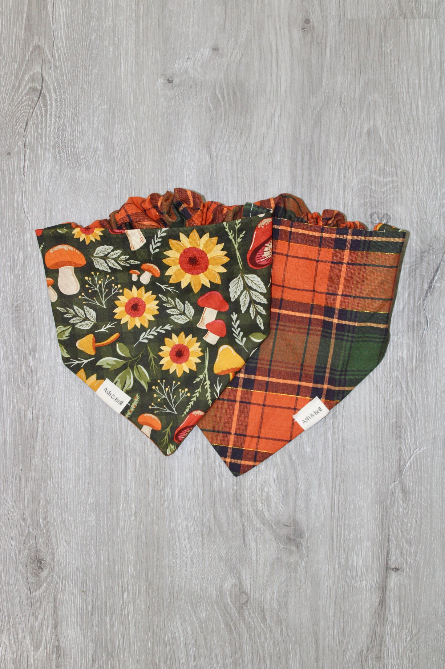 Fall Plaid and Mushrooms Scrunchie Pet Bandana