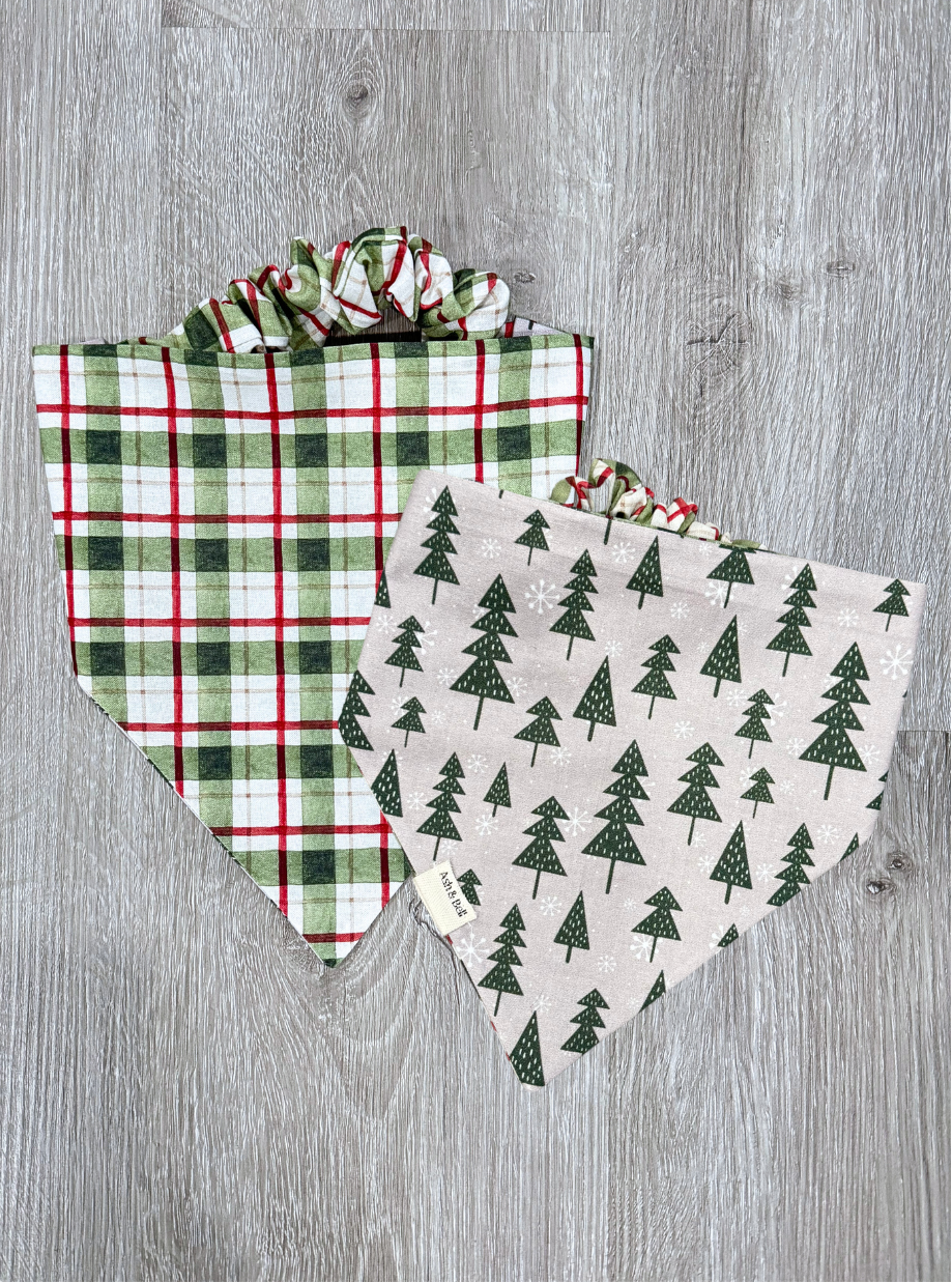 Trees and Green Plaid-Reversible Scrunchie Pet Bandana