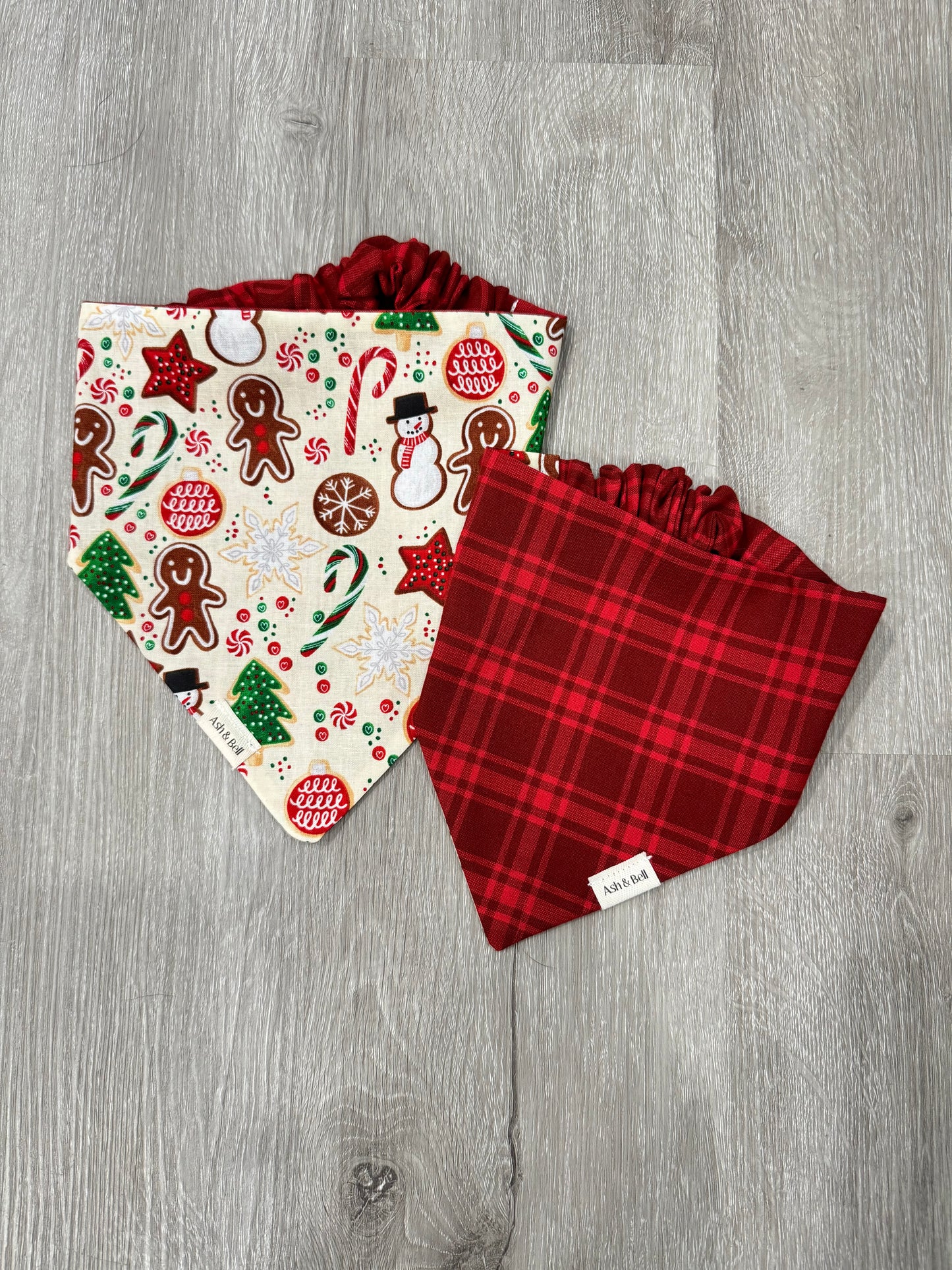 Christmas Cookies + Plaid -Reversible Scrunchie Bandana