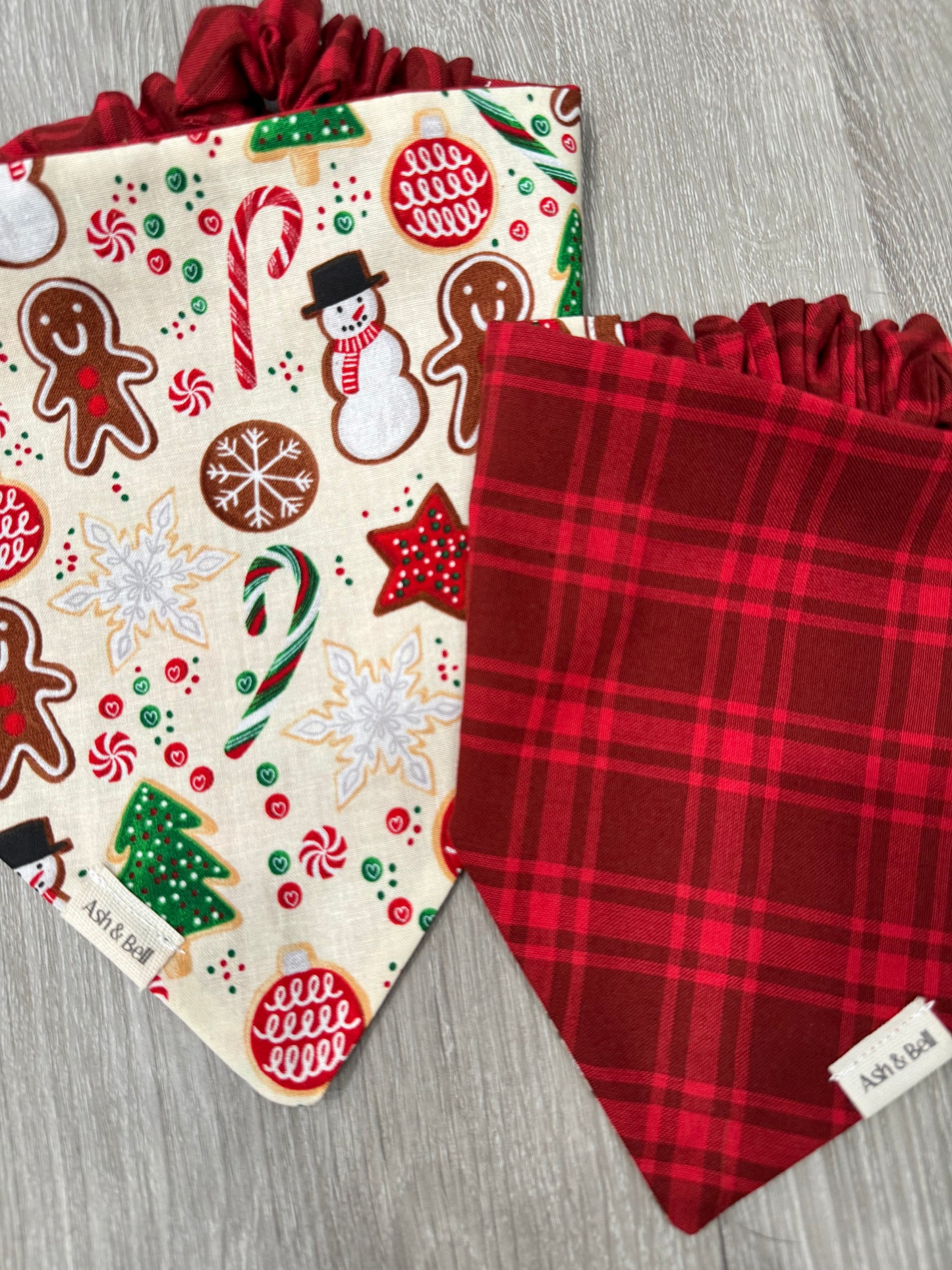 Christmas Cookies + Plaid -Reversible Scrunchie Bandana