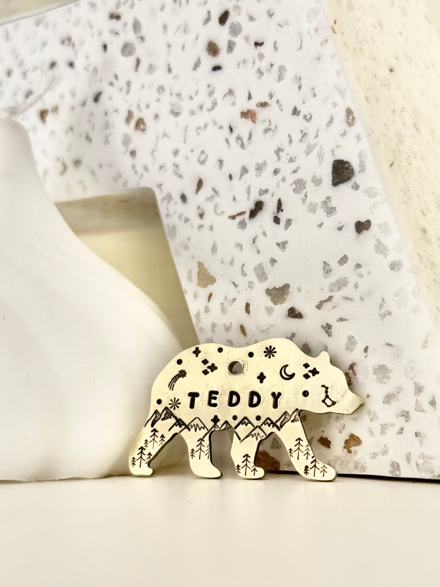 Bear + Mountain and Stars Pet ID Tag