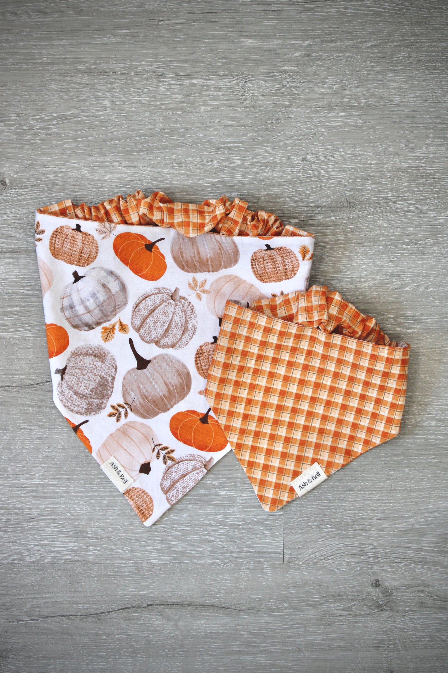 Pumpkin Spice and Orange Plaid Reversible Scrunchie Pet Bandana