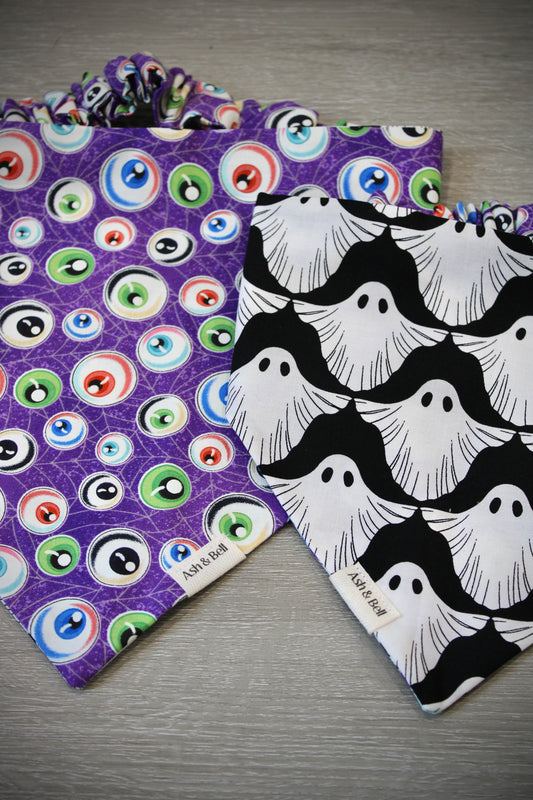 Spooky Ghosts and Eyeballs Reversible Scrunchie Pet Bandana