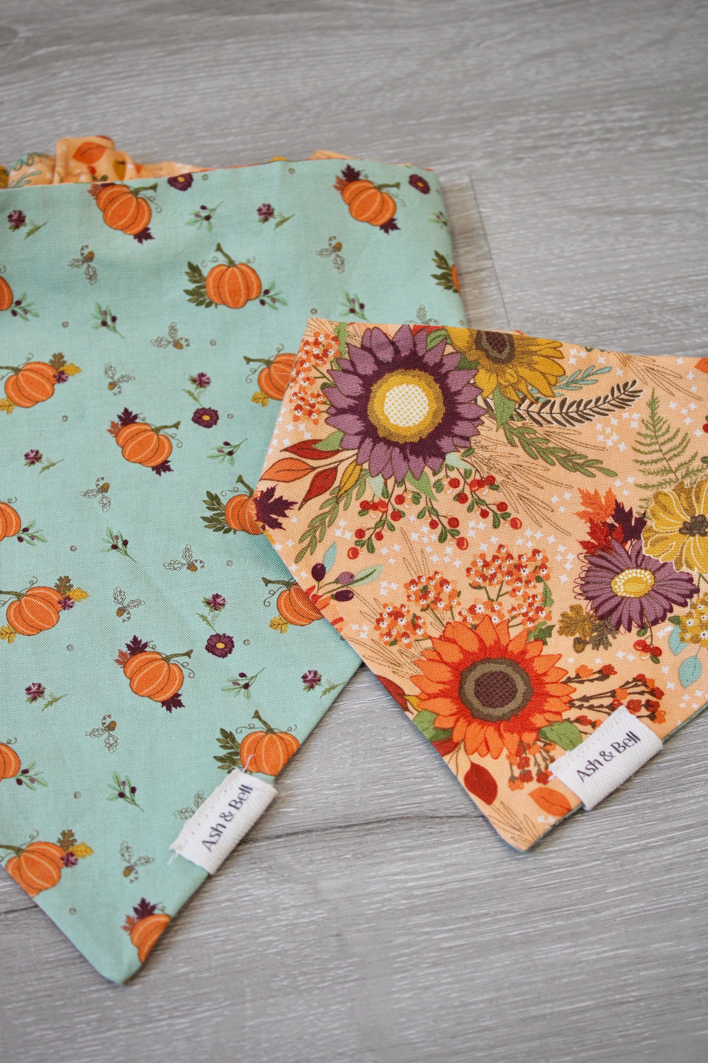 Teal Pumpkins and Harvest Flowers Reversible Scrunchie Pet Bandana
