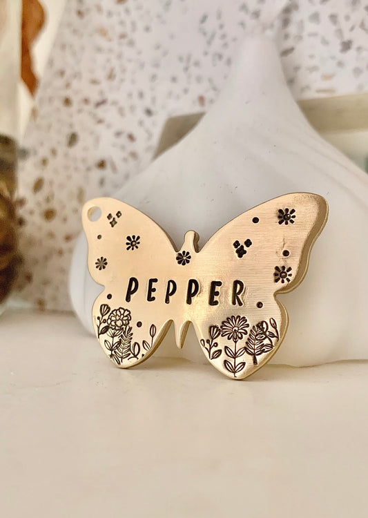 Butterfly Shape, Flower with Stars Pet ID Tag