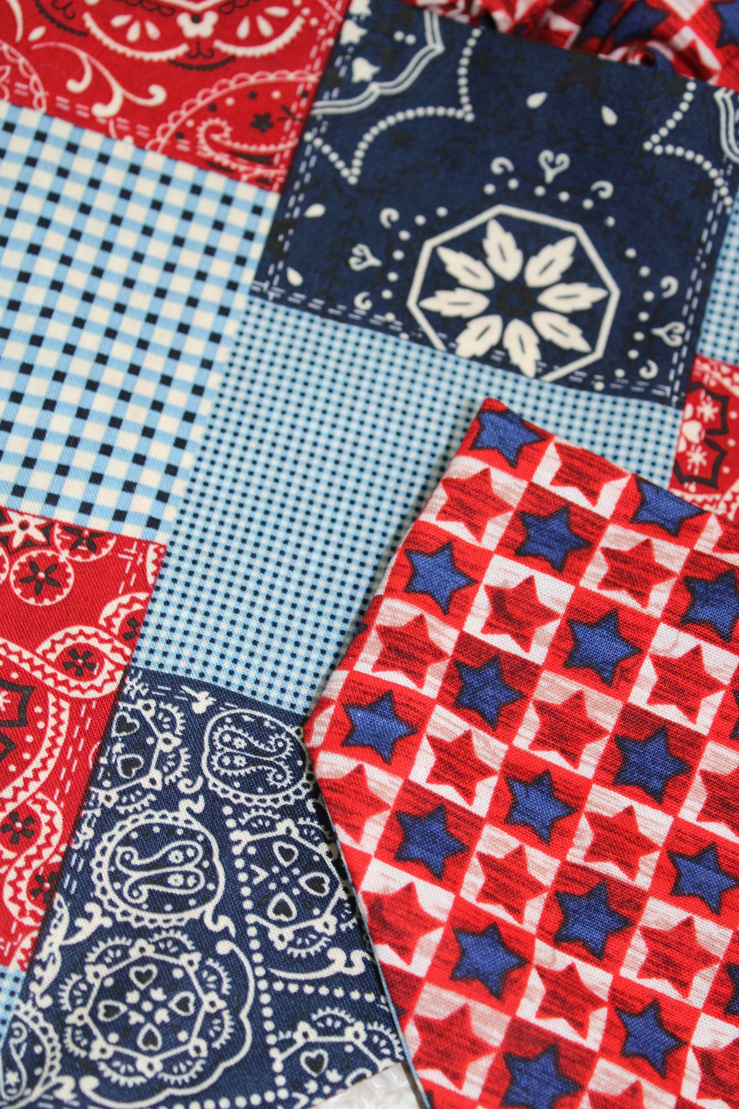 Patriotic Patchwork and Stars Reversible Scrunchie Pet Bandana