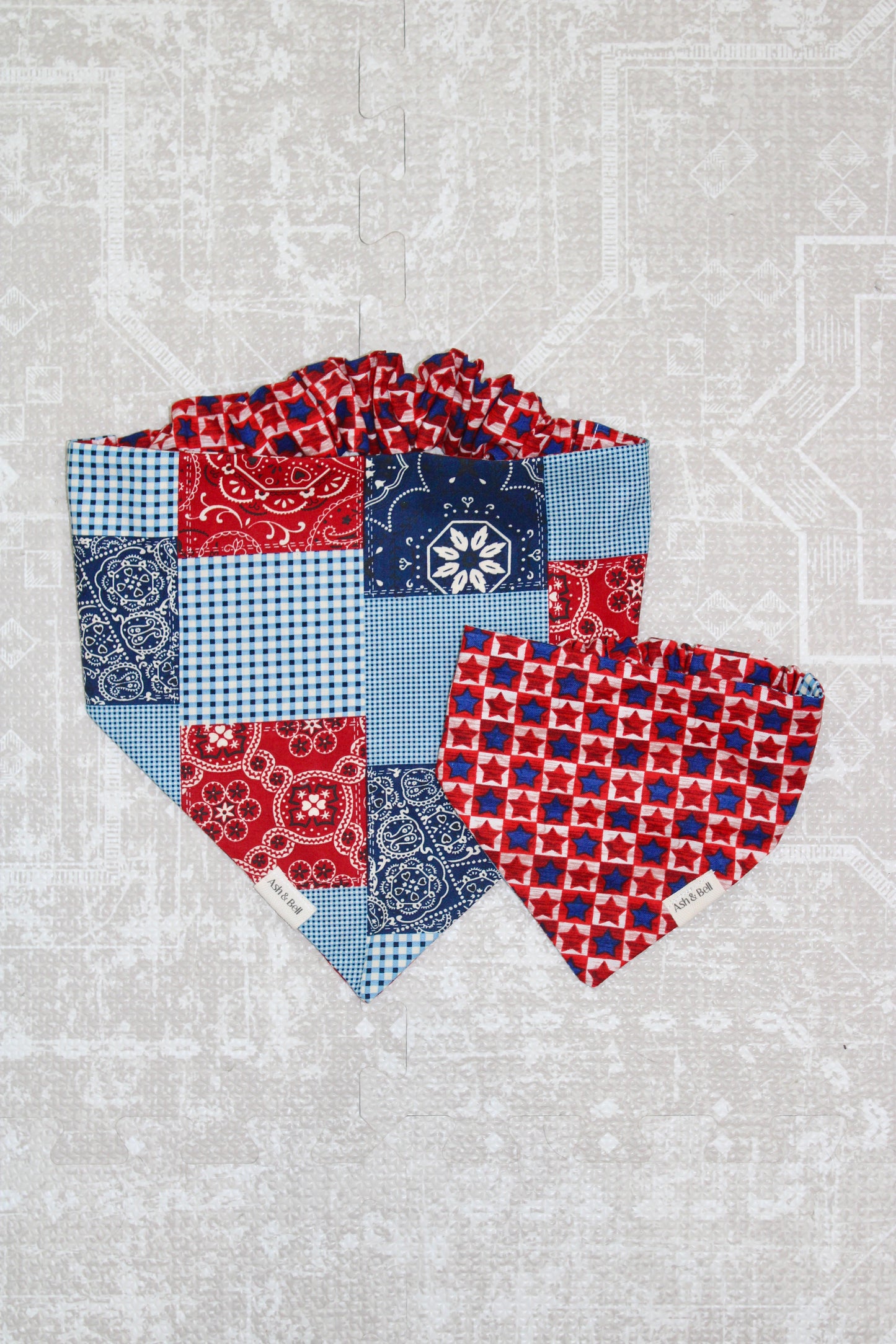 Patriotic Patchwork and Stars Reversible Scrunchie Pet Bandana