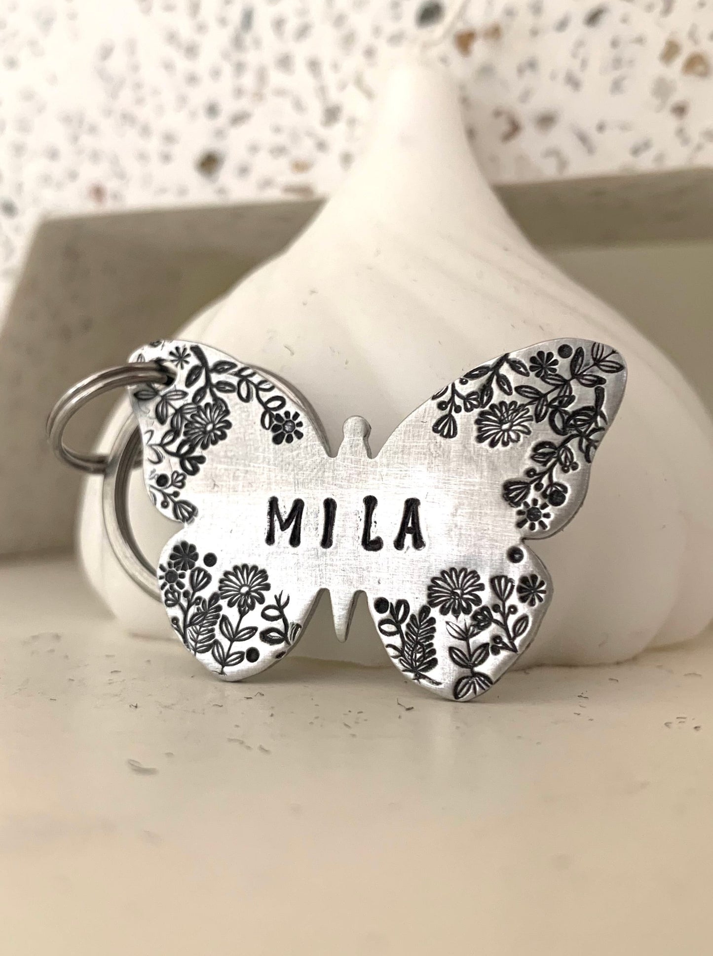 Butterfly Shape, Flower with Stars Pet ID Tag