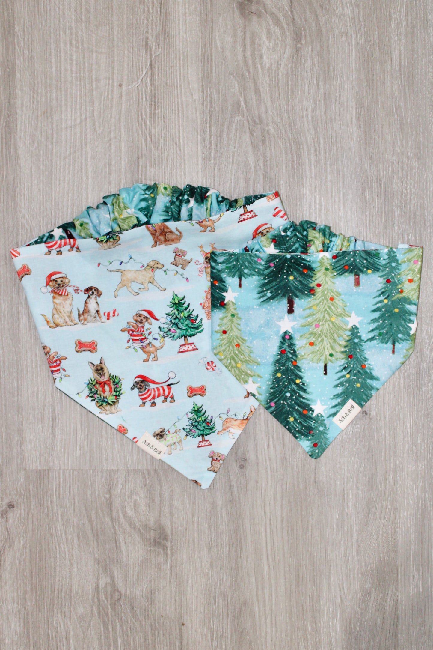 Christmas Trees +Holiday Dogs Reversible Scrunchie Pet Bandana