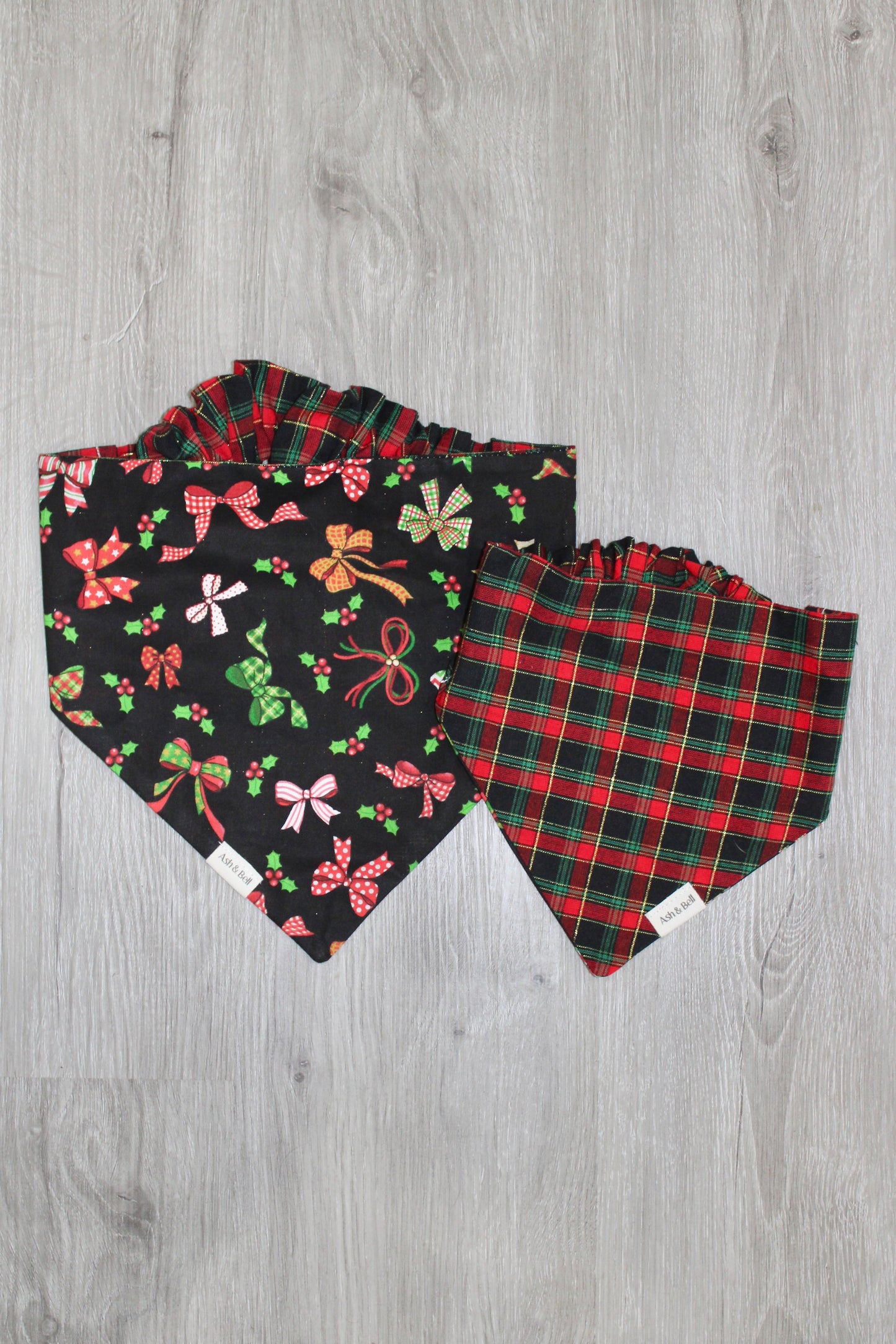 Red and Black Bows + Plaid Reversible Scrunchie Pet Bandana