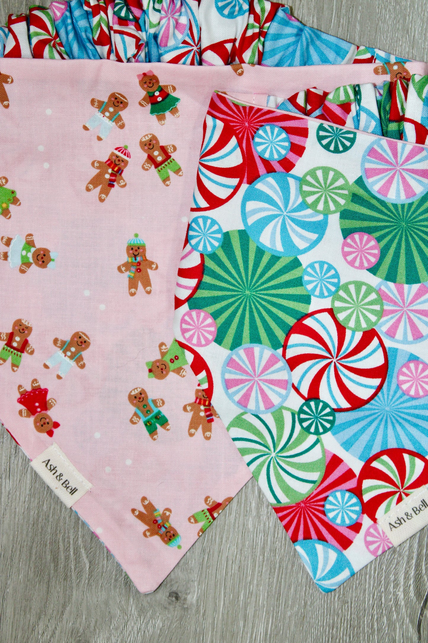 Pink Gingerbread + Peppermint Swirl Reversible Scrunchie Pet Bandana