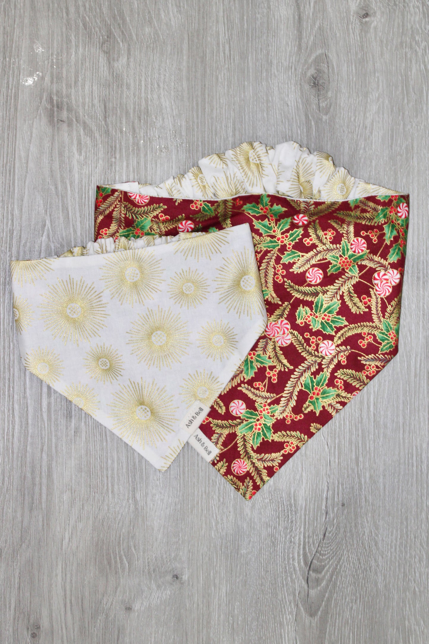 Red Holly +Gold Stardust Reversible Scrunchie Pet Bandana
