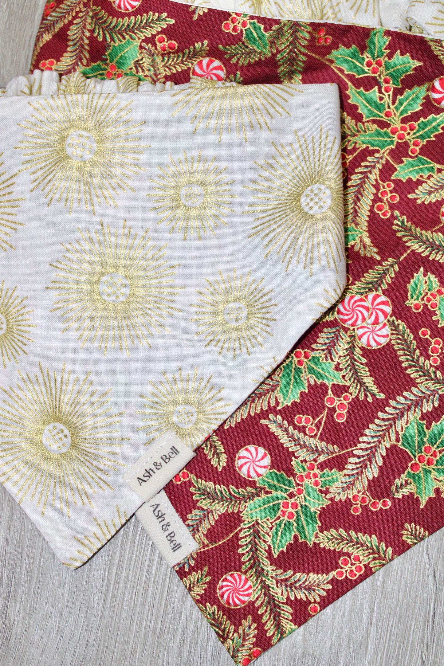 Red Holly +Gold Stardust Reversible Scrunchie Pet Bandana