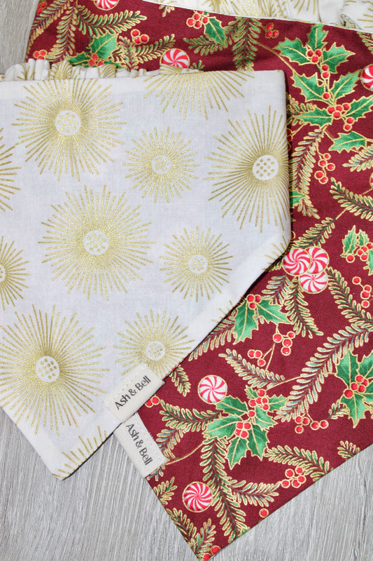 Red Holly +Gold Stardust Reversible Scrunchie Pet Bandana
