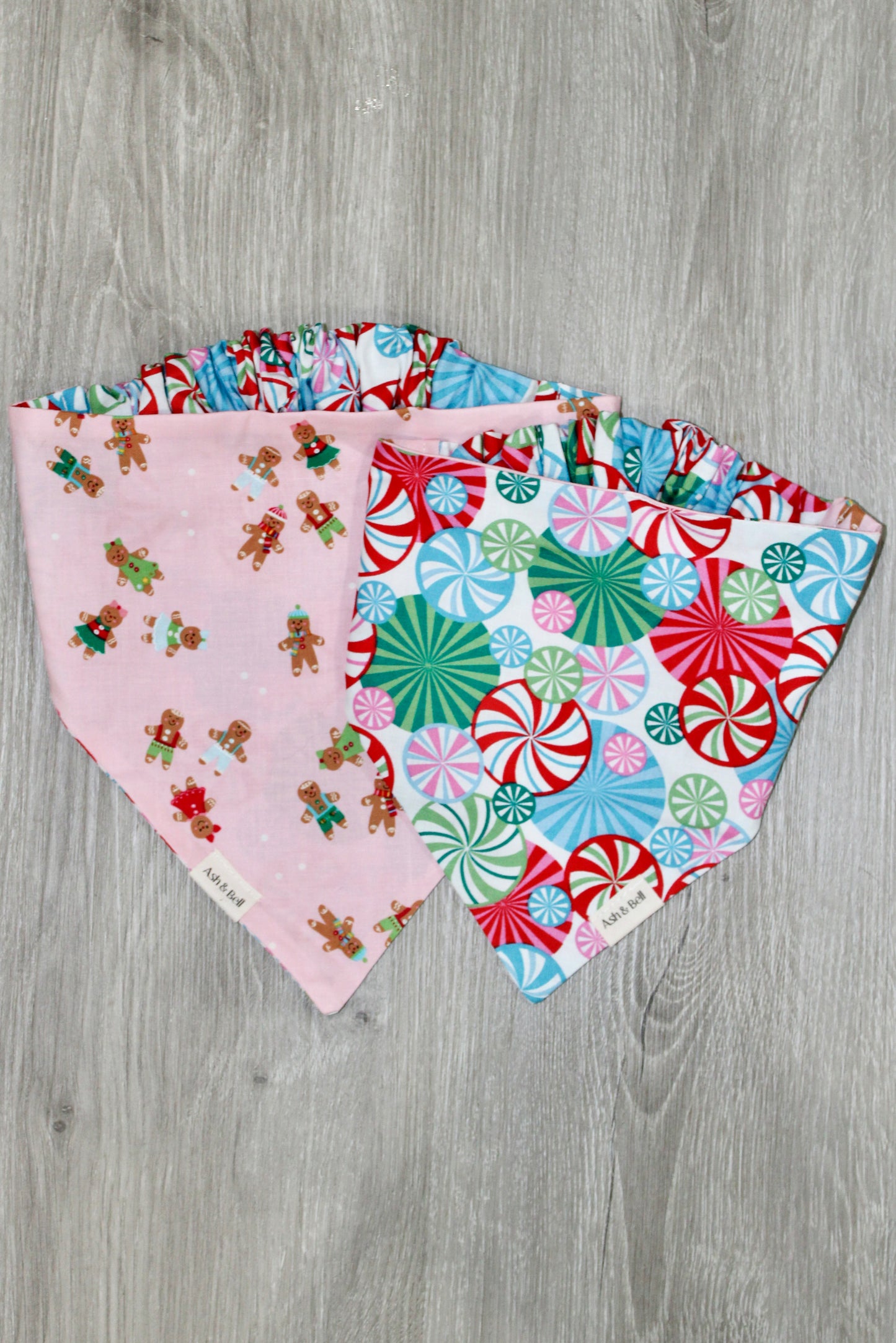 Pink Gingerbread + Peppermint Swirl Reversible Scrunchie Pet Bandana