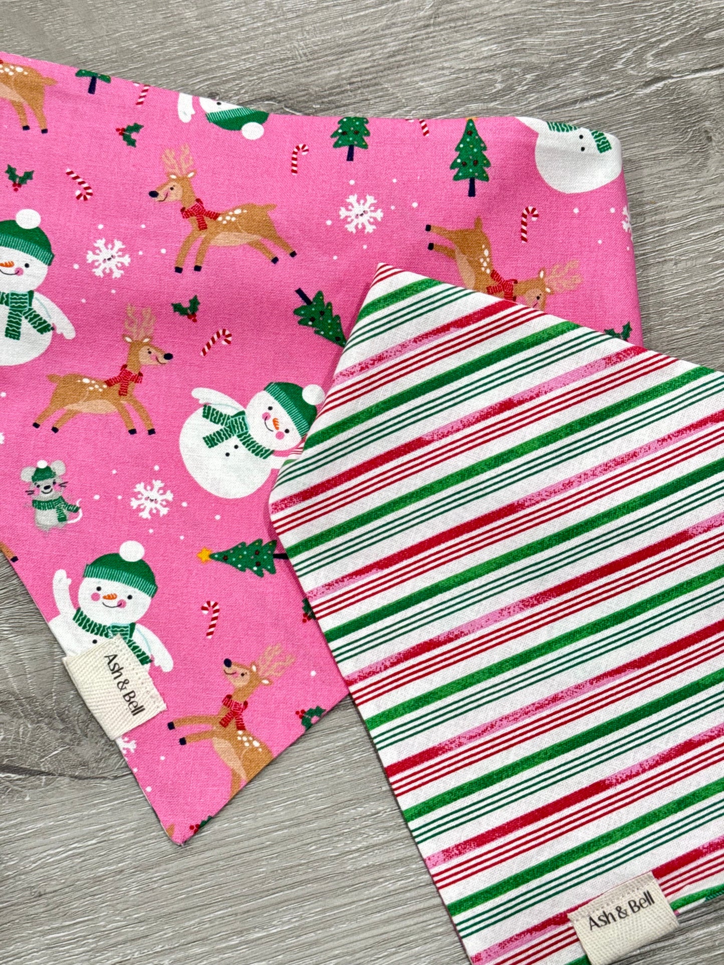 Pink Holiday Stripes-Reversible Scrunchie Bandana