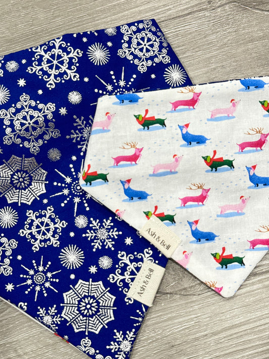 Blue Holiday Dachshunds  -Reversible Scrunchie Bandana