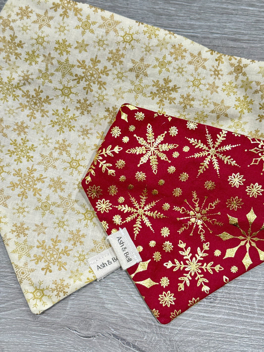 Golden Snowflakes-Reversible Scrunchie Pet Bandana