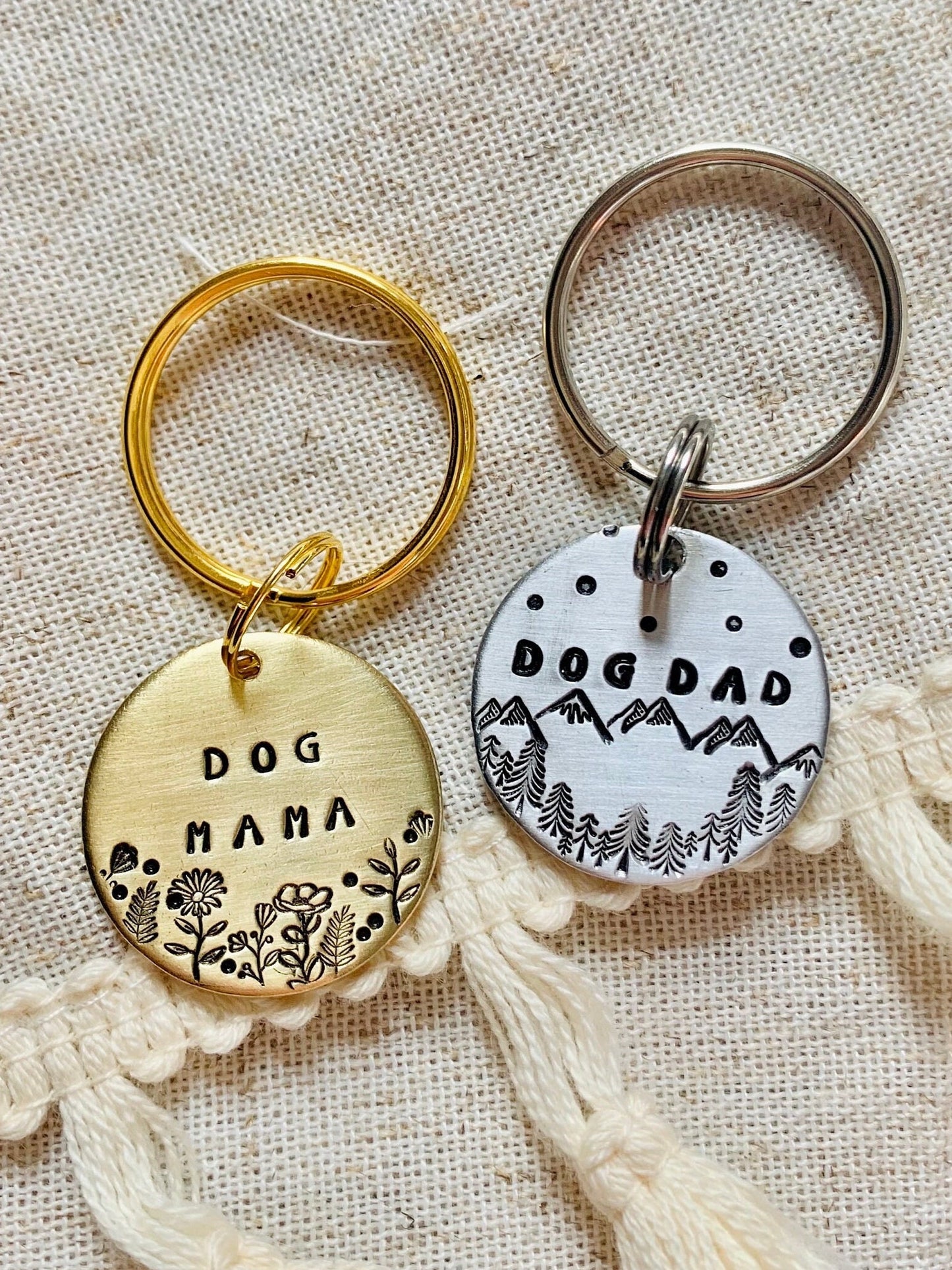 Dog Mama Keychain, + (Cat,Fur) or (Mom, Dad)